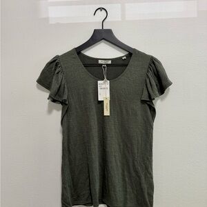 Women's Green Ruffle Sleeve Top